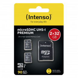 Intenso Doppelpack microSDHC 32GB UHS-I Premium inkl. SD-Adapter - High Capacity SD (MicroSDHC) Luokka 10