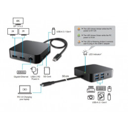 eSTUFF GLB232003 kannettavien tietokoneiden telakka ja porttitoistin Langallinen USB 2.0 Type-C musta