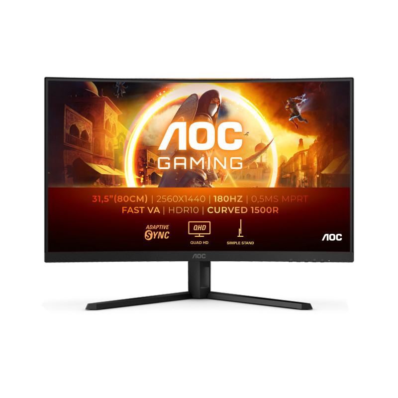 AOC G4 CQ32G4VE tietokoneen litteä näyttö 81,3 cm (32") 2560 x 1440 pikseliä Quad HD LCD musta, Harmaa