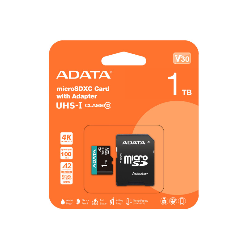 ADATA AUSDX1TUI3V30SA2-RA1 muistikortti 1 TB MicroSDXC UHS-I Luokka 10