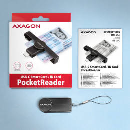 Axagon CRE-SMPC USB-C Smart card ID card PocketReader älykortin lukijalaite Sisätila USB Type-C musta