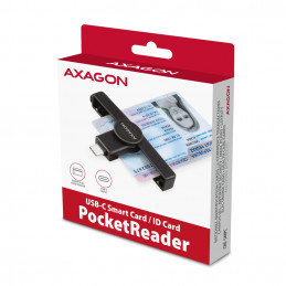 Axagon CRE-SMPC USB-C Smart card ID card PocketReader älykortin lukijalaite Sisätila USB Type-C musta