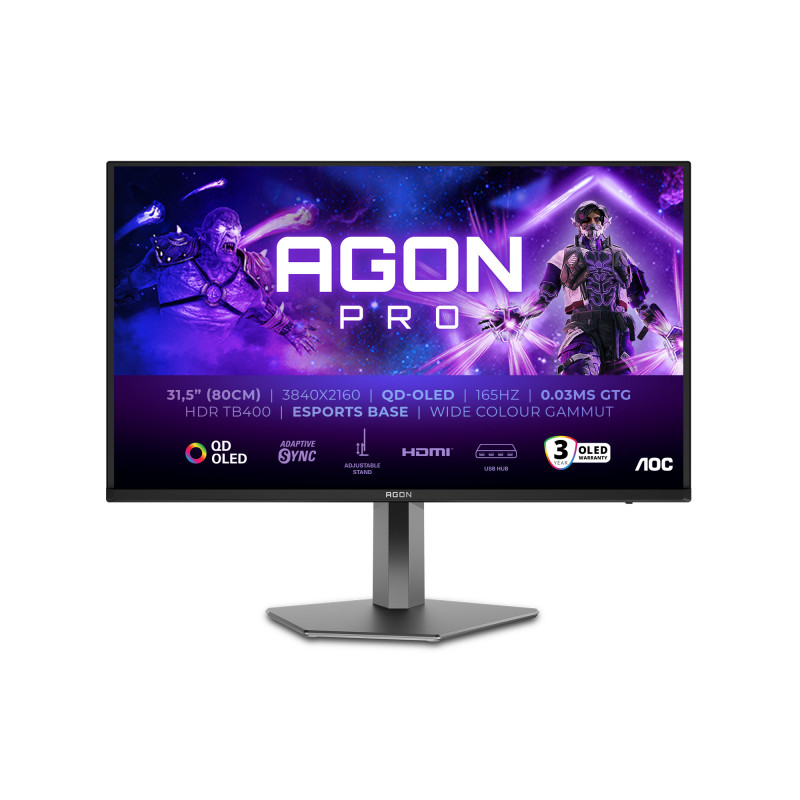 AOC AGON PRO AG326UD tietokoneen litteä näyttö 80 cm (31.5") 3840 x 2160 pikseliä 4K Ultra HD QD-OLED musta