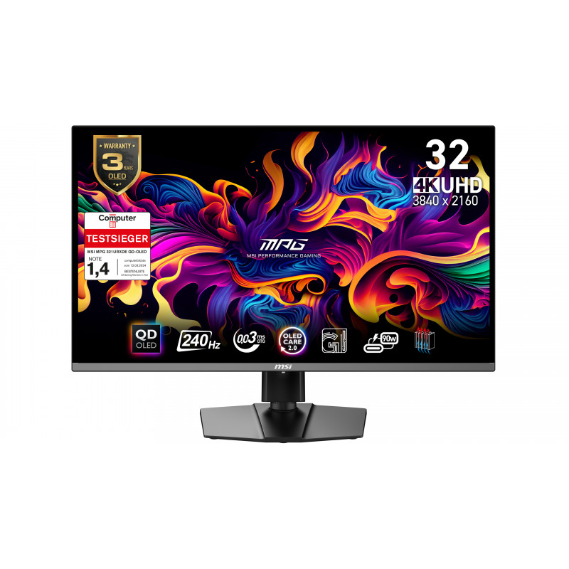 MSI MPG 321URXDE QD-OLED tietokoneen litteä näyttö 80 cm (31.5") 3840 x 2160 pikseliä 4K Ultra HD musta