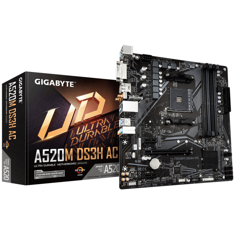 GIGABYTE A520M DS3H AC emolevy AMD A520 Kanta AM4 mikro ATX