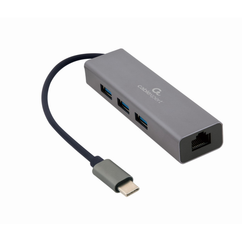 Gembird A-CMU3-LAN-01 kannettavien tietokoneiden telakka ja porttitoistin USB 3.2 Gen 1 (3.1 Gen 1) Type-C Harmaa