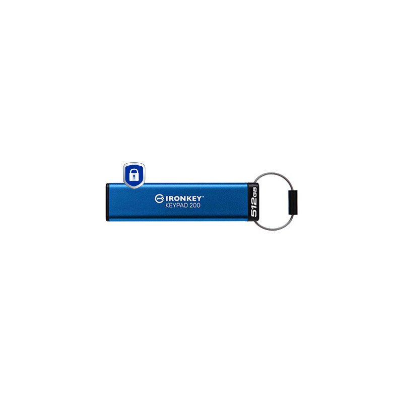 Kingston Technology IronKey Keypad 200 USB-muisti 512 GB USB A-tyyppi 3.2 Gen 1 (3.1 Gen 1) Sininen