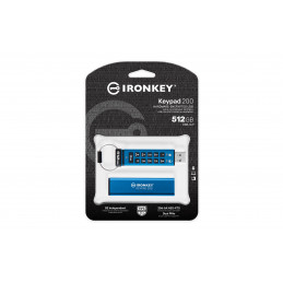 Kingston Technology IronKey Keypad 200 USB-muisti 512 GB USB A-tyyppi 3.2 Gen 1 (3.1 Gen 1) Sininen