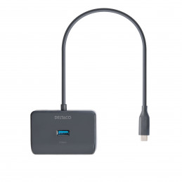 Deltaco USB-C-keskitin, 4 USB-A-porttia, 5 Gbit s, lisävirtalähde, musta