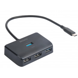 Deltaco USB-C-keskitin, 4 USB-A-porttia, 5 Gbit s, lisävirtalähde, musta