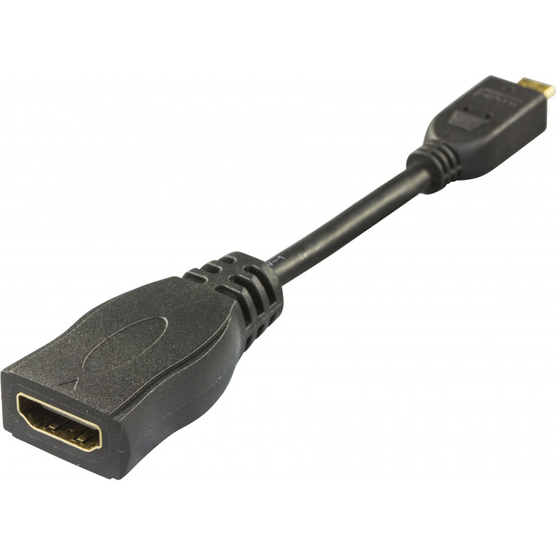 Deltaco HDMI-24B HDMI-kaapeli 0,1 m HDMI-tyyppi D (mikro) HDMI-tyyppi A (vakio) musta