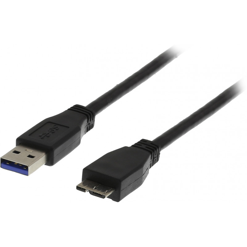 Deltaco USB 3.0 kaapeli, A ur - Micro B ur, 2m, musta
