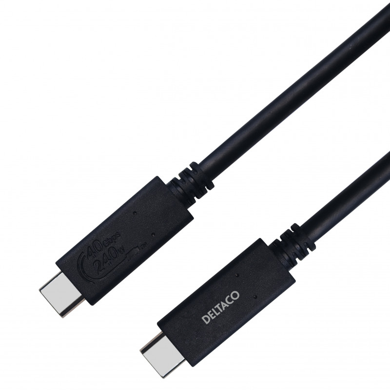 Deltaco USB4 Gen 3 -kaapeli, USB-C - USB-C, 5A EPR, 0,8m, musta