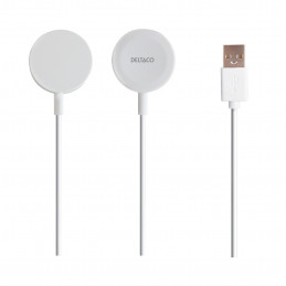 Deltaco AWC-100 mobiililaitteen laturi Älykello Valkoinen USB Langaton lataaminen Sisätila