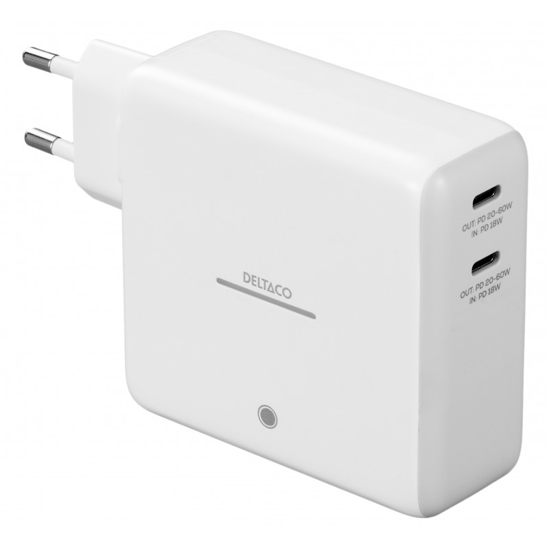 Deltaco USB-C-seinälaturi, kiinteä varavirtalähde, GaN-teknologia, 9600 mAh, valkoinen