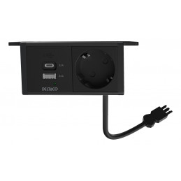 Deltaco OFFICE Under-desk Outlet angled,1 outlet,1x21W A+C USB,GST18