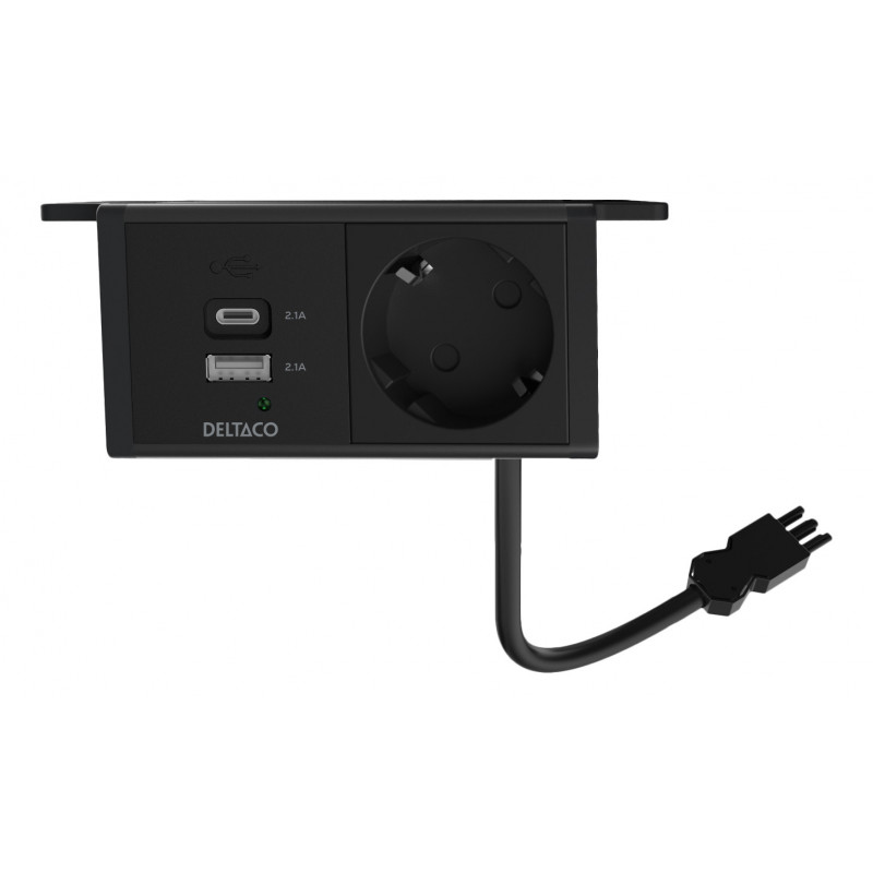 Deltaco OFFICE Under-desk Outlet angled,1 outlet,1x21W A+C USB,GST18