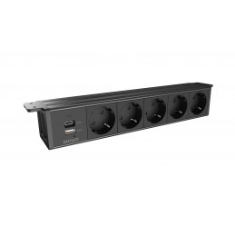 Deltaco OFFICE Under-desk Outlet angled,5 outlet,1x21W A+C USB,GST18