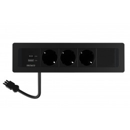 Deltaco Pöytään upotettava virtapaneeli, 3 pistoras., 1x21W A+C USB-laturi, GST18, ketjutus