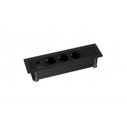 Deltaco Pöytään upotettava virtapaneeli, 3 pistoras., 1x21W A+C USB-laturi, GST18, ketjutus