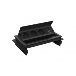 Deltaco Pöytään upot. virtapaneeli, ylös ponn., 3 pistoras., 1x21W A+C USB-laturi, GST18-liitäntä