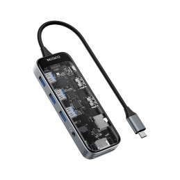 Deltaco Läpinäkyvä USB-C-telakointiasema 3xUSB-A   SD & microSD   RJ45   2x HDMI   3.5 mm