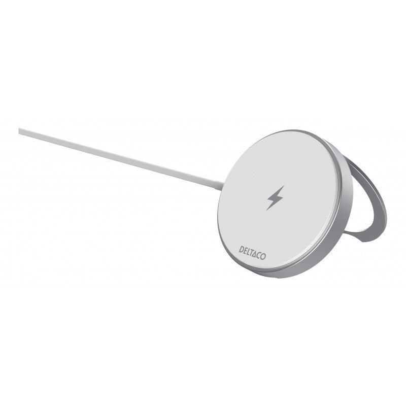Deltaco Langaton pikalaturi magneetilla ja telineellä, iPhone 13 14 15 16, 15 W, valkoinen