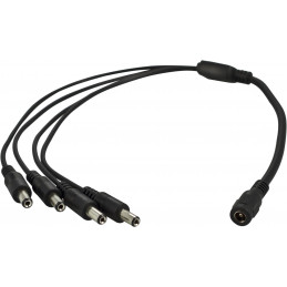 Deltaco Virtahaaroitin, 5,5 x 2,1 mm 12 V DC naaras - 4 x 12 V DC uros, 0,4 m, musta