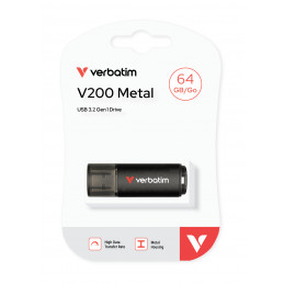 Verbatim V200 Metal USB Drive 64GB USB-muisti USB A-tyyppi 3.2 Gen 1 (3.1 Gen 1) musta