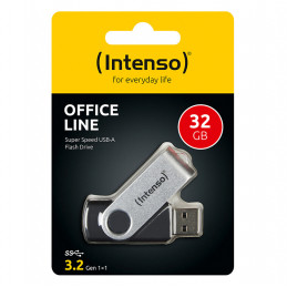 Intenso USB 32GB OFFICE LINE 3.2 Gen1 Silver-Black USB-muisti USB A-tyyppi 3.2 Gen 1 (3.1 Gen 1) musta, Hopea