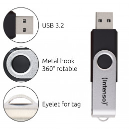 Intenso USB 128GB OFFICE LINE 3.2 Gen1 Silver-Black USB-muisti USB A-tyyppi 3.2 Gen 1 (3.1 Gen 1) musta, Hopea