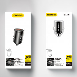 DUDAO R3MAX USB+ USB-C 48W Car Charger Universaali Harmaa Tupakansytytin Pikalataus Auto