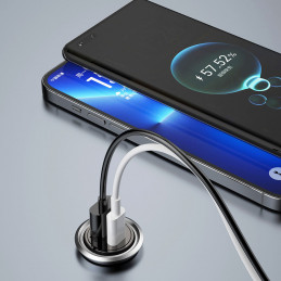 DUDAO R3MAX USB+ USB-C 48W Car Charger Universaali Harmaa Tupakansytytin Pikalataus Auto