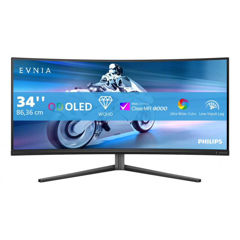 Philips Evnia 34M2C6500 00 tietokoneen litteä näyttö 86,4 cm (34") 3440 x 1440 pikseliä Wide Quad HD QD-OLED Harmaa