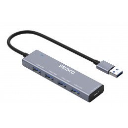 Deltaco USB-A hub, 4x USB-A female, 5 Gbps, aluminum, grey