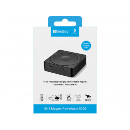 Sandberg 421-28 akku- ja paristolaturi 5000 mAh Langaton lataaminen musta