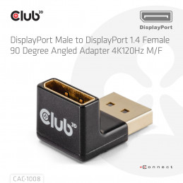 CLUB3D DISPLAYPORT MALE TO DISPLAYPORT 1.4 FEMALE 90 DEGREE ANGLED ADAPTER 4K120HZ M F - Adapter