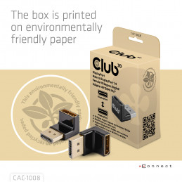 CLUB3D DISPLAYPORT MALE TO DISPLAYPORT 1.4 FEMALE 90 DEGREE ANGLED ADAPTER 4K120HZ M F - Adapter