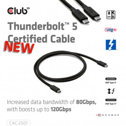 CLUB3D CAC-2501 Thunderbolt-kaapeli 1 m 120 Gbit s musta