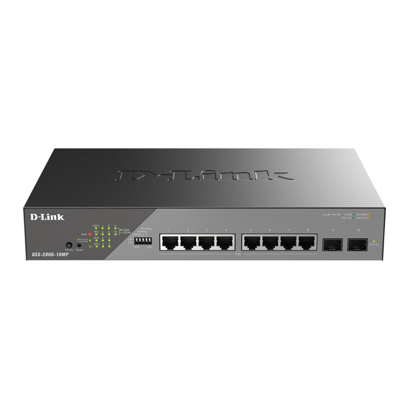 D-Link DSS-200G-10MP E verkkokytkin Hallittu L2 Gigabit Ethernet (10 100 1000) Power over Ethernet -tuki 1U Harmaa