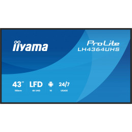 iiyama LH4364UHS-B1AG infonäyttö Digitaalinen litteä infotaulu 109,2 cm (43") LED Wi-Fi 500 cd m² 4K Ultra HD musta