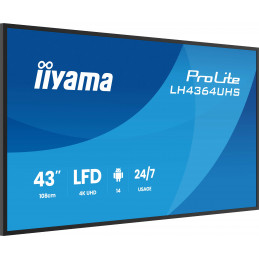 iiyama LH4364UHS-B1AG infonäyttö Digitaalinen litteä infotaulu 109,2 cm (43") LED Wi-Fi 500 cd m² 4K Ultra HD musta