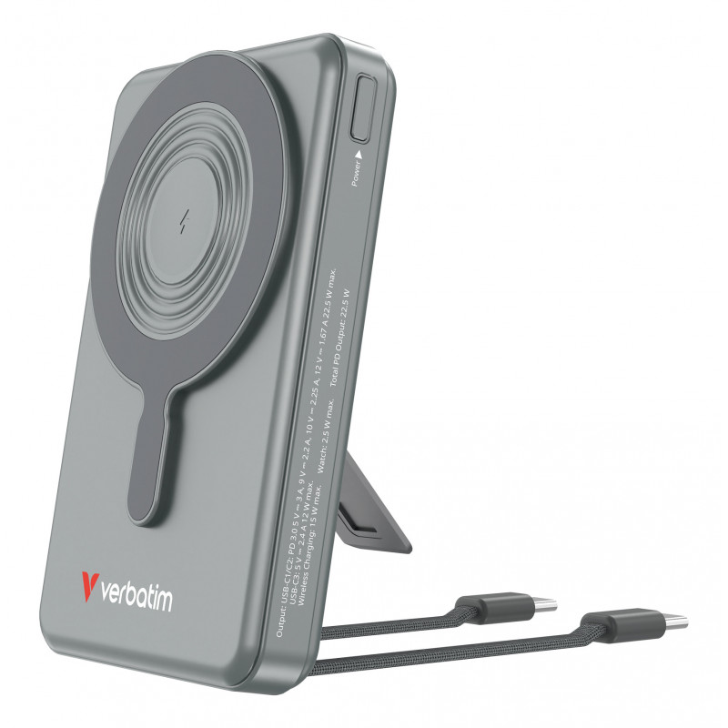 Verbatim 32272 akku- ja paristolaturi Litium polymeeri (LiPo) 10000 mAh Langaton lataaminen Harmaa