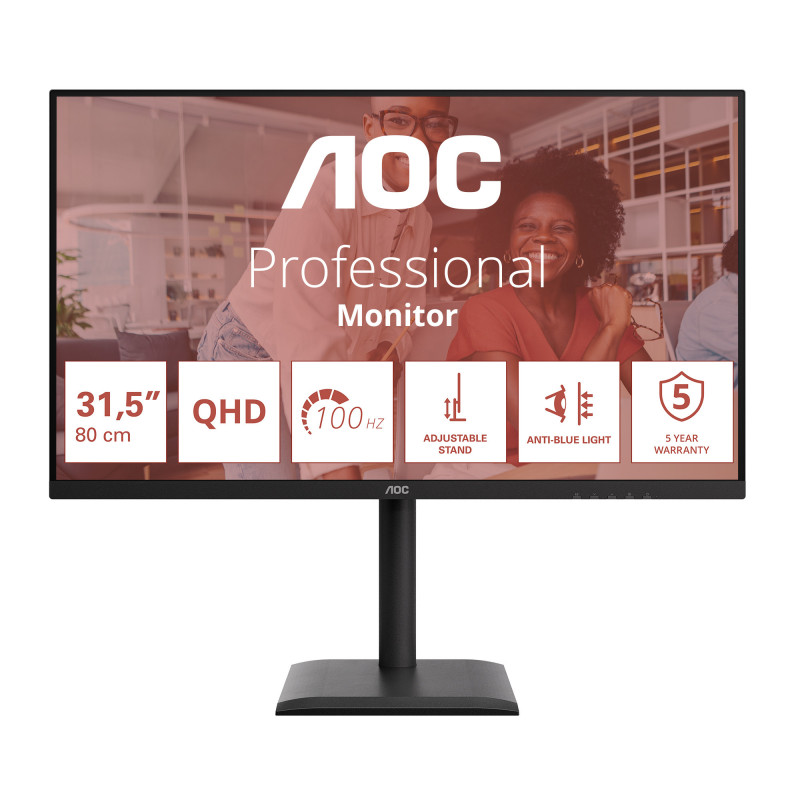 AOC E4 Q32E4U tietokoneen litteä näyttö 80 cm (31.5") 2560 x 1440 pikseliä Quad HD LED musta