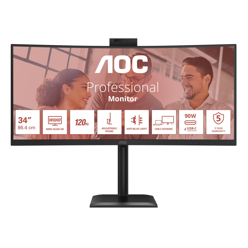 AOC E4 CU34E4CW tietokoneen litteä näyttö 86,4 cm (34") 3440 x 1440 pikseliä UltraWide Quad HD LED musta