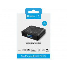 Sandberg 421-25 akku- ja paristolaturi Litium polymeeri (LiPo) 20000 mAh Langaton lataaminen musta