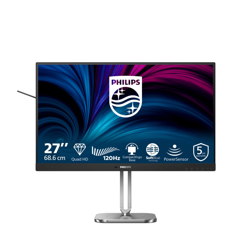 Philips 4000 series 27B2N4500 00 tietokoneen litteä näyttö 68,6 cm (27") 2560 x 1440 pikseliä Quad HD LCD Harmaa