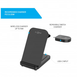 FIXED FIXPOS-SA-BK mobiililaitteen laturi Älykello, Älypuhelin, Kuulokkeet musta USB Langaton lataaminen Pikalataus Sisätila