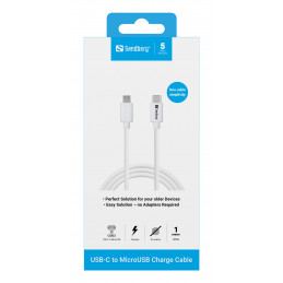 Sandberg 136-74 USB-kaapeli 1 m USB C Micro-USB B Valkoinen