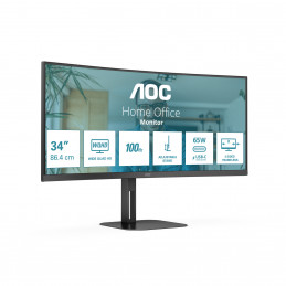 AOC V5 CU34V5C BK tietokoneen litteä näyttö 86,4 cm (34") 3440 x 1440 pikseliä Wide Quad HD LED musta